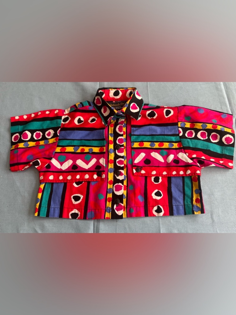 Panhandle Swim Boy Western Top Sz 6 Geometric Print Short Sleeve Red Western 90s
